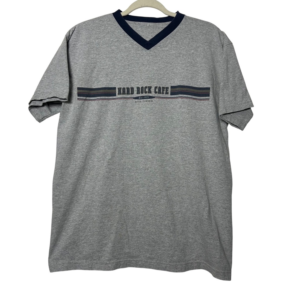 90s Hard Rock Cafe San Diego T Shirt Medium Gray V-Neck Graphic‎ Tee
